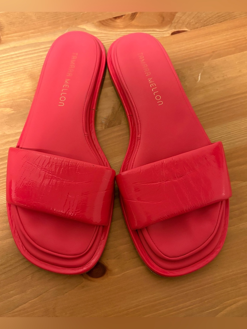 Tamara Mellon Hot Pink Patent Slide Sandals